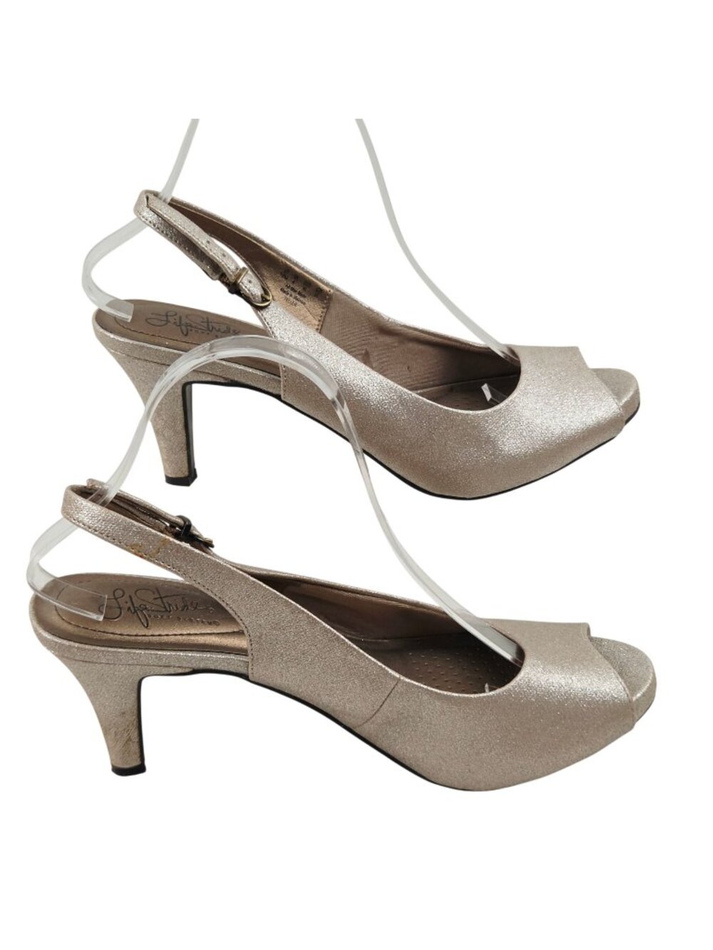 LifeStride Heels Teller Women Sz 10 Sandals Soft System Gold Peep Toe Slingback